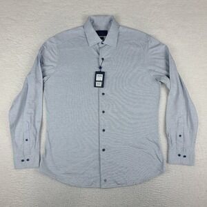 David Donahue Dress Shirt Mens 16 M/L Blue White Striped Fusion Button Up NEW